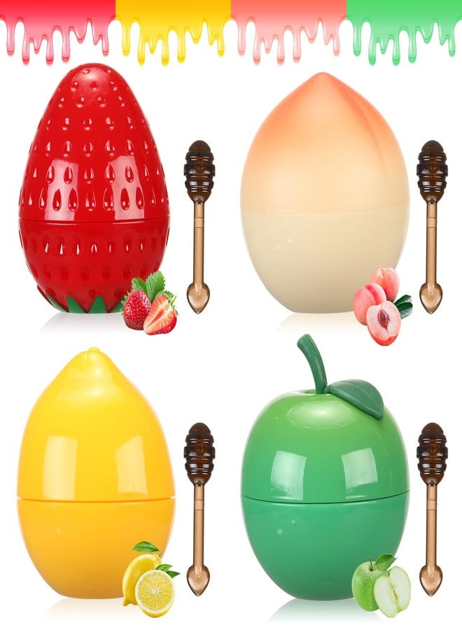 Deepmind 4 PCS Bee Lip Balm Lip Mask Fruit Pot, Lip Balm for Girls, Strawberry & Apple & Lemon & Peach Moisturizing Lip Sleeping Mask Overnight Lip Treatment for Women,Reduce Fine Lines,Repair Dry Cracked Lips - Image 1